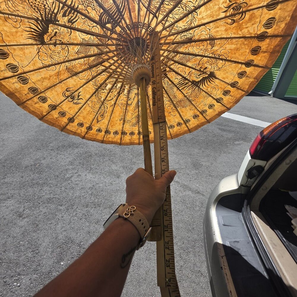 Vintage Bamboo Japanese Parasol - Paper Umbrella - RARE - MCM Handmade *Flawed - Picture 9 of 11